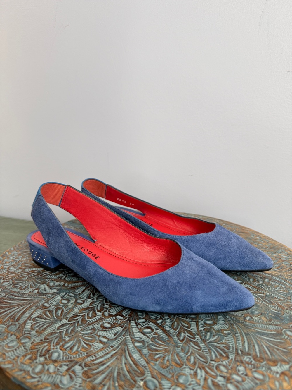New! Pas De Rouge Janet pointed toe blue suede slingbacks size 38 - Picture 11 of 14